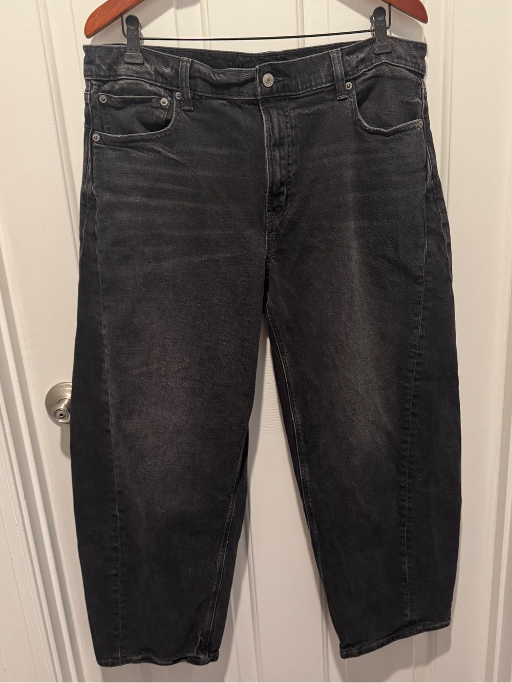 American Eagle Stretch Black Barrel Jeans Size 12